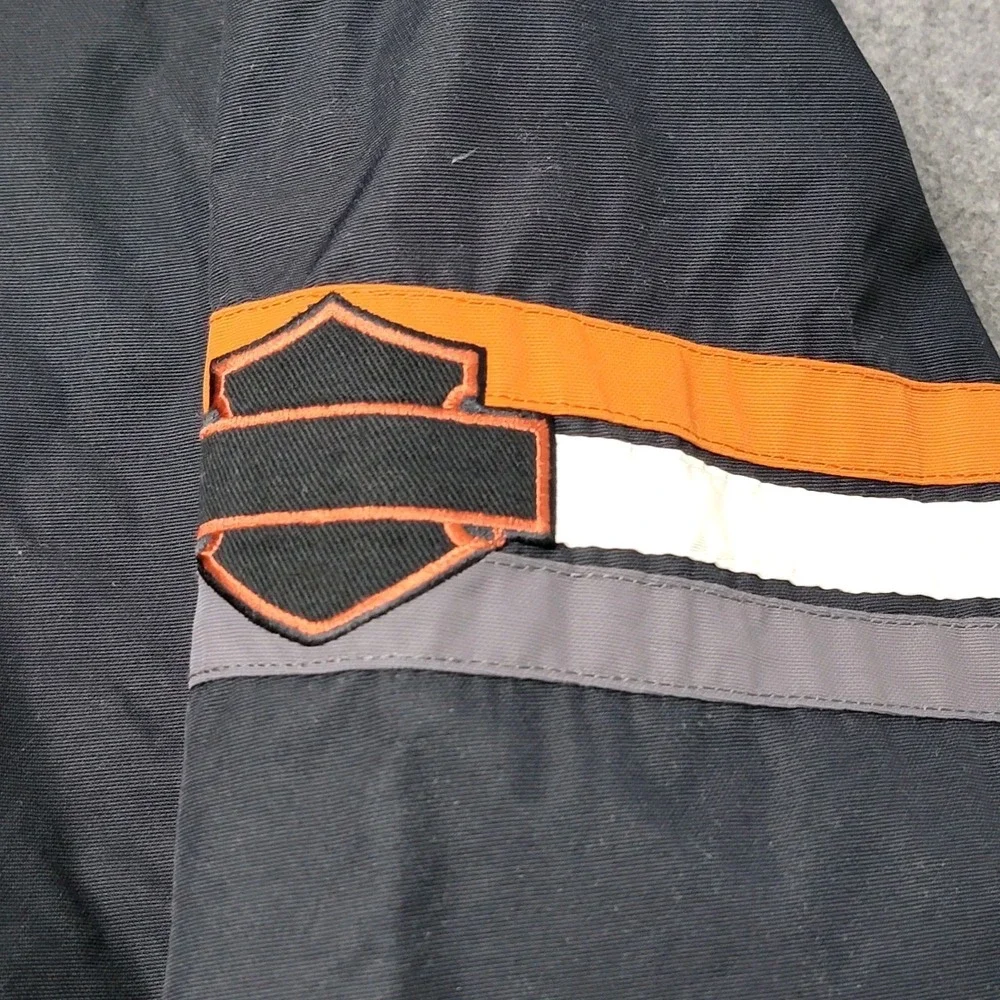 Harley-Davidson Mens Nylon Racing Jacket Black 2XL Striped Biker Eagle Logo - Picture 13 of 14
